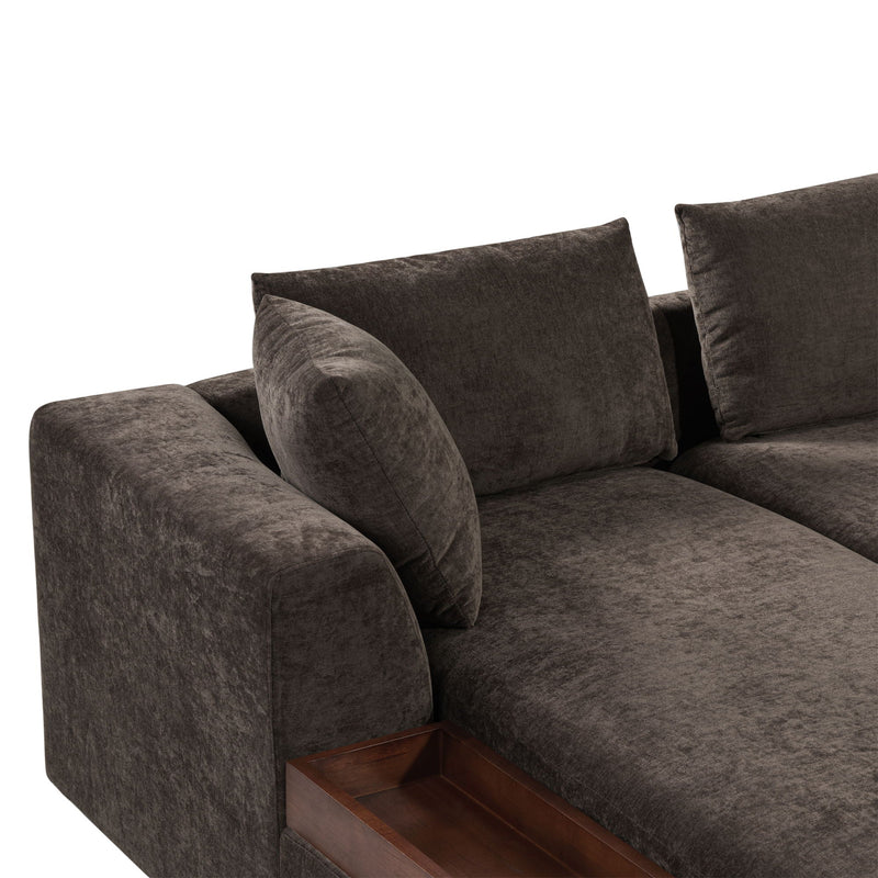 Modern L Shaped Sectional Sofa With Upholstery And Wooden Storage by HouseOfZazla