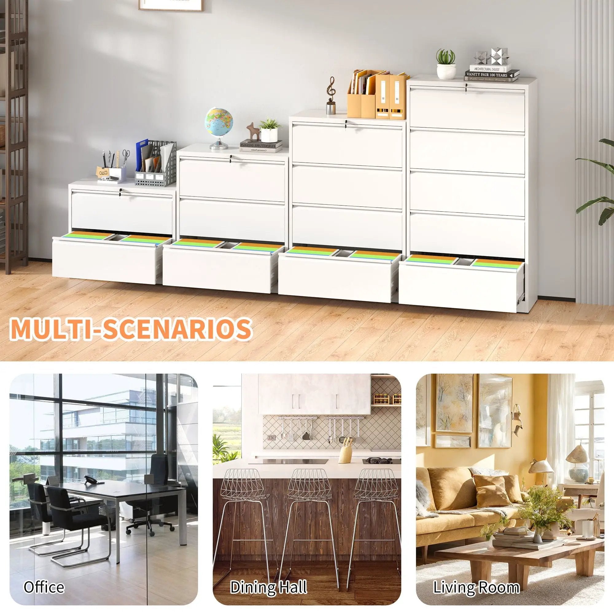 Lateral File Cabinet, Locking Heavy Duty, Anti-Tip Safety Interlock, Vertical Storage For Letter/Legal/A4 Files by Unique Piece Furniture