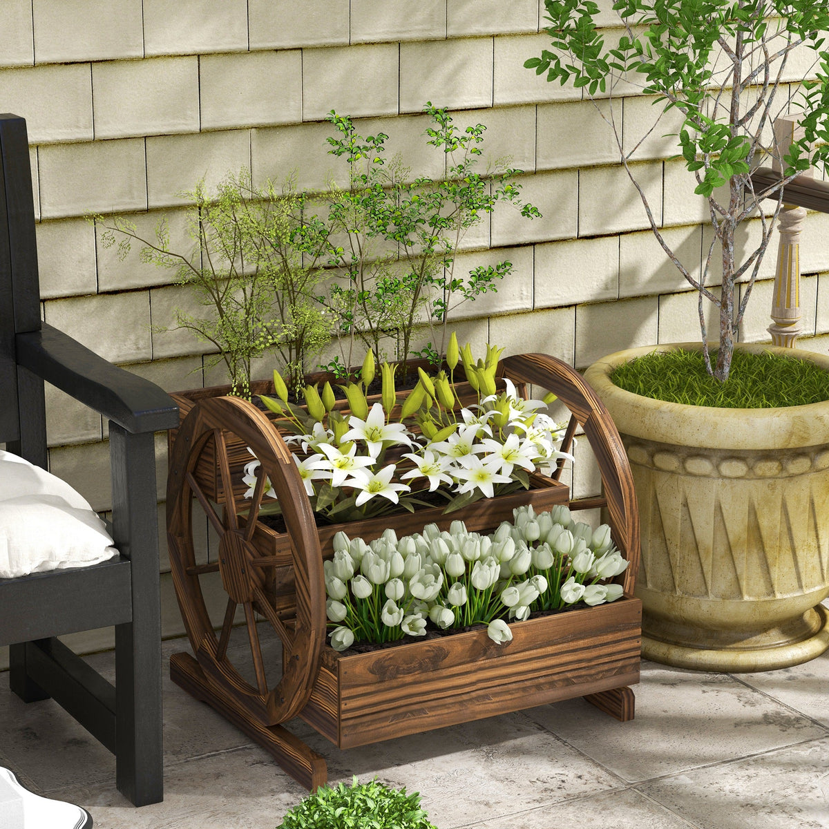 3-Tier Raised Garden Bed Planter with Drainage - Natural Wood, photo 8 of 10