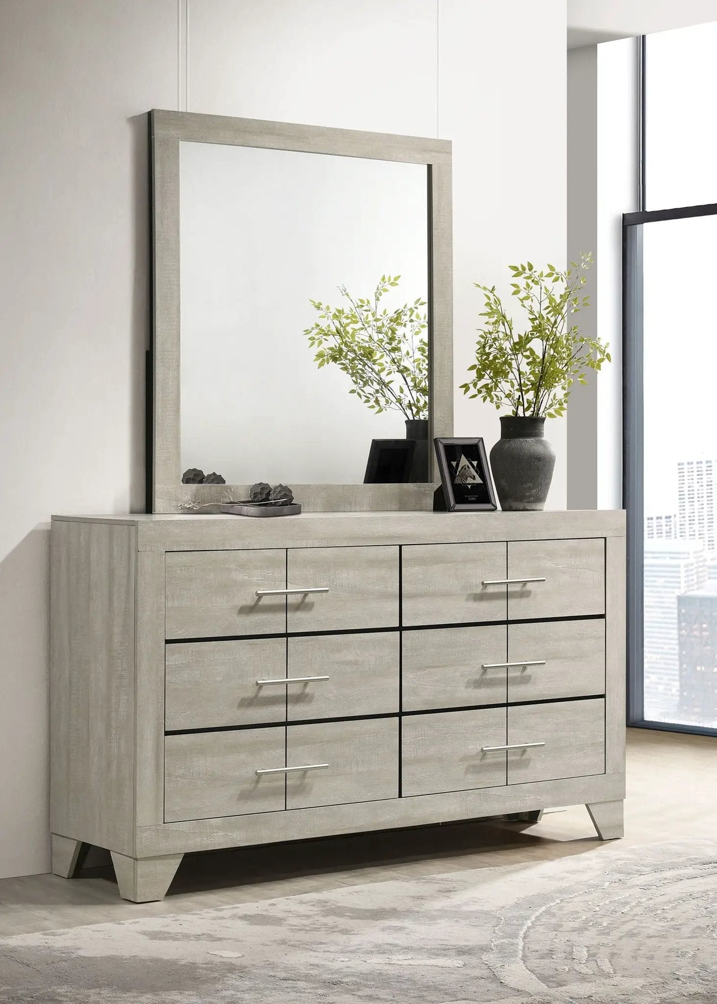 Trenton 6-drawer Bedroom Dresser With Mirror Rustic Cream by Unique Piece Furniture