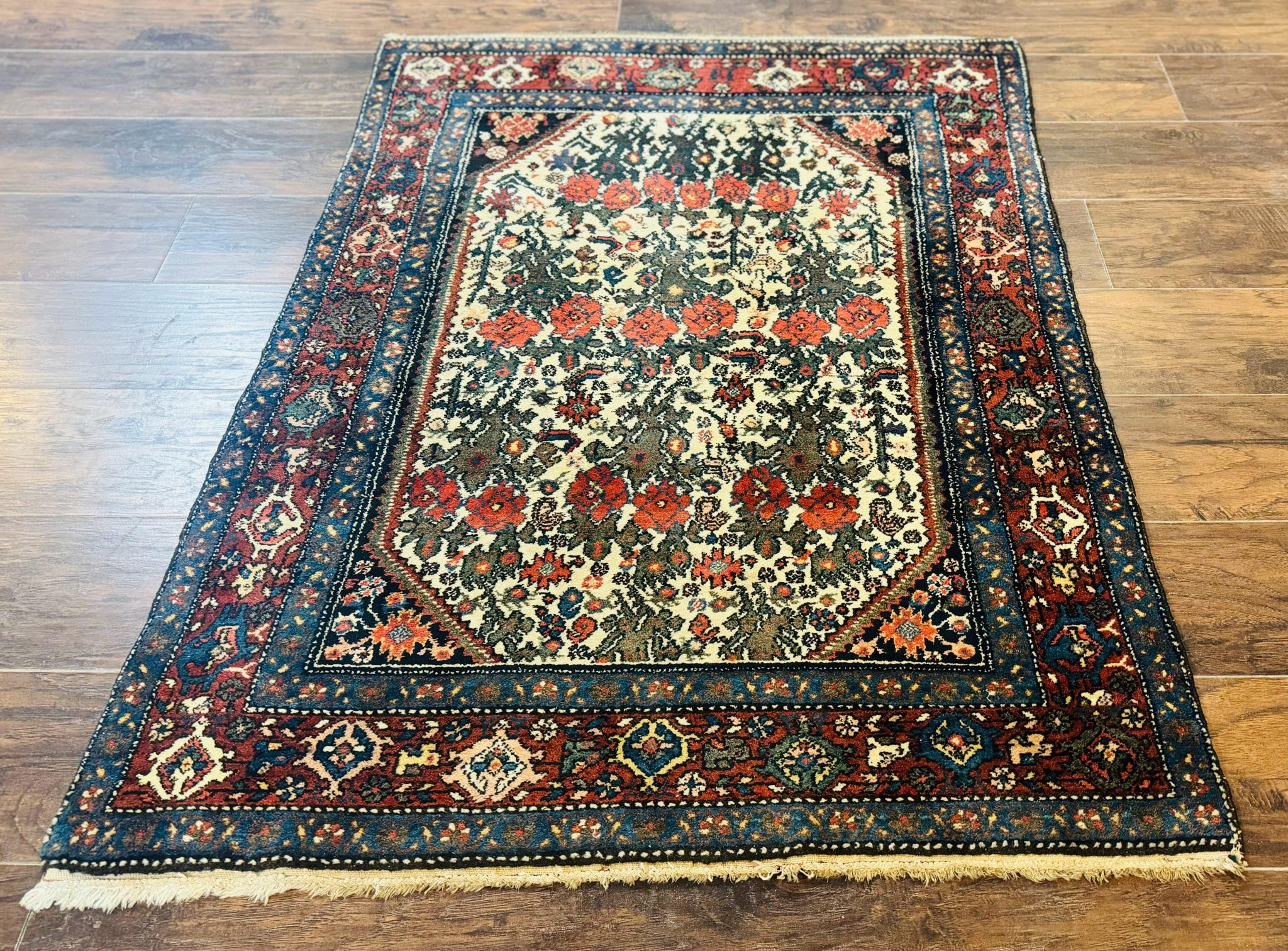 Persian Tribal Rug 3x5, Antique Persian Carpet, Floral Roses, Handmade, Persian Zanjan Rug by Jewel Rugs
