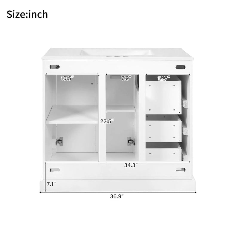 Bathroom Vanity With Sink, Soft Close Doors, Adjustable Shelf & 3 Drawers by HouseOfZazla