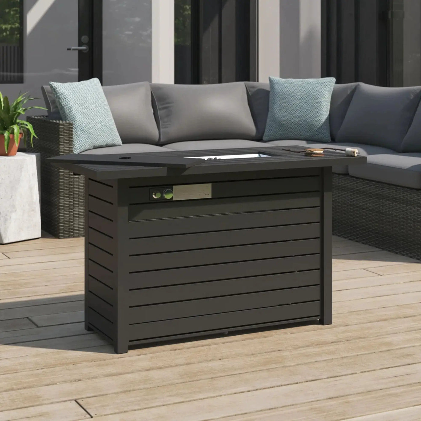 Outdoor Fire Pit Table With Lid Fuel Versatility by HouseOfZazla