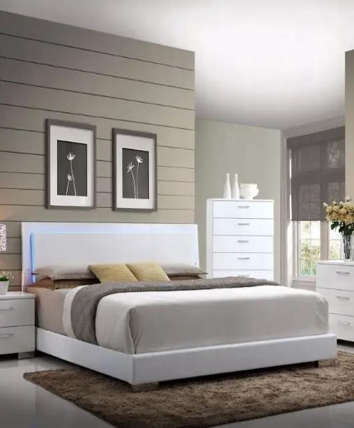 Lorimar White Faux Leather Panel Bed by HouseOfZazla