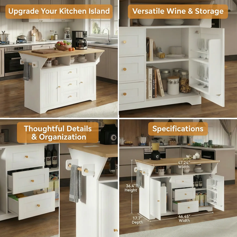 Large Kitchen Island with 2 Drop Leaf and Power Outlet by HouseOfZazla