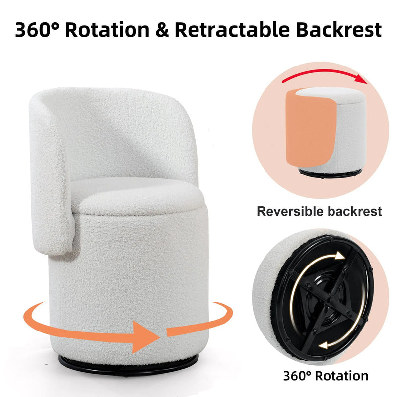 Barrel Chair & Built In Storage, 360° Swivel - Beige by HouseOfZazla