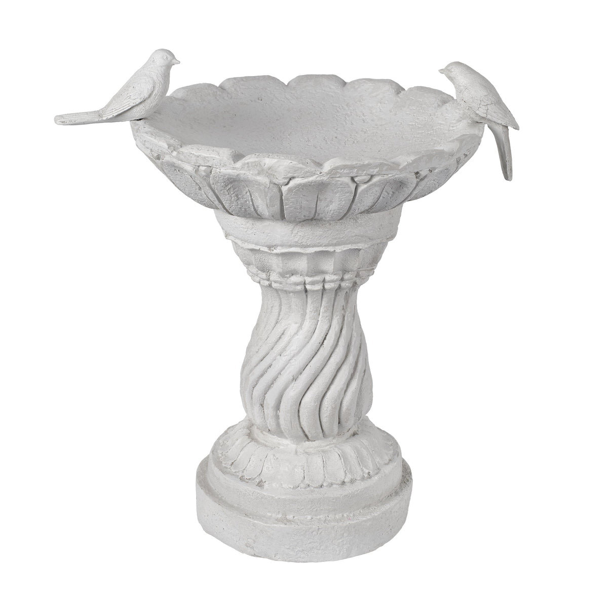 Magnesium Oxide Garden Bird Bath Statue with Twisted Pedestal - White Stone Finish, photo 3 of 10