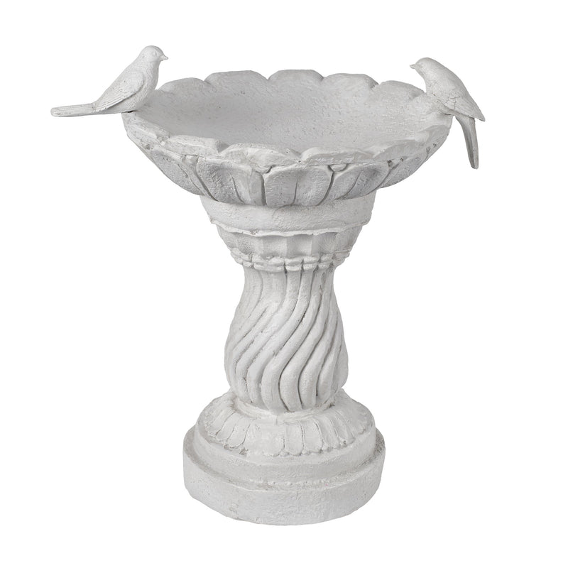Magnesium Oxide Garden Bird Bath Statue with Twisted Pedestal - White Stone Finish, photo 3 of 10