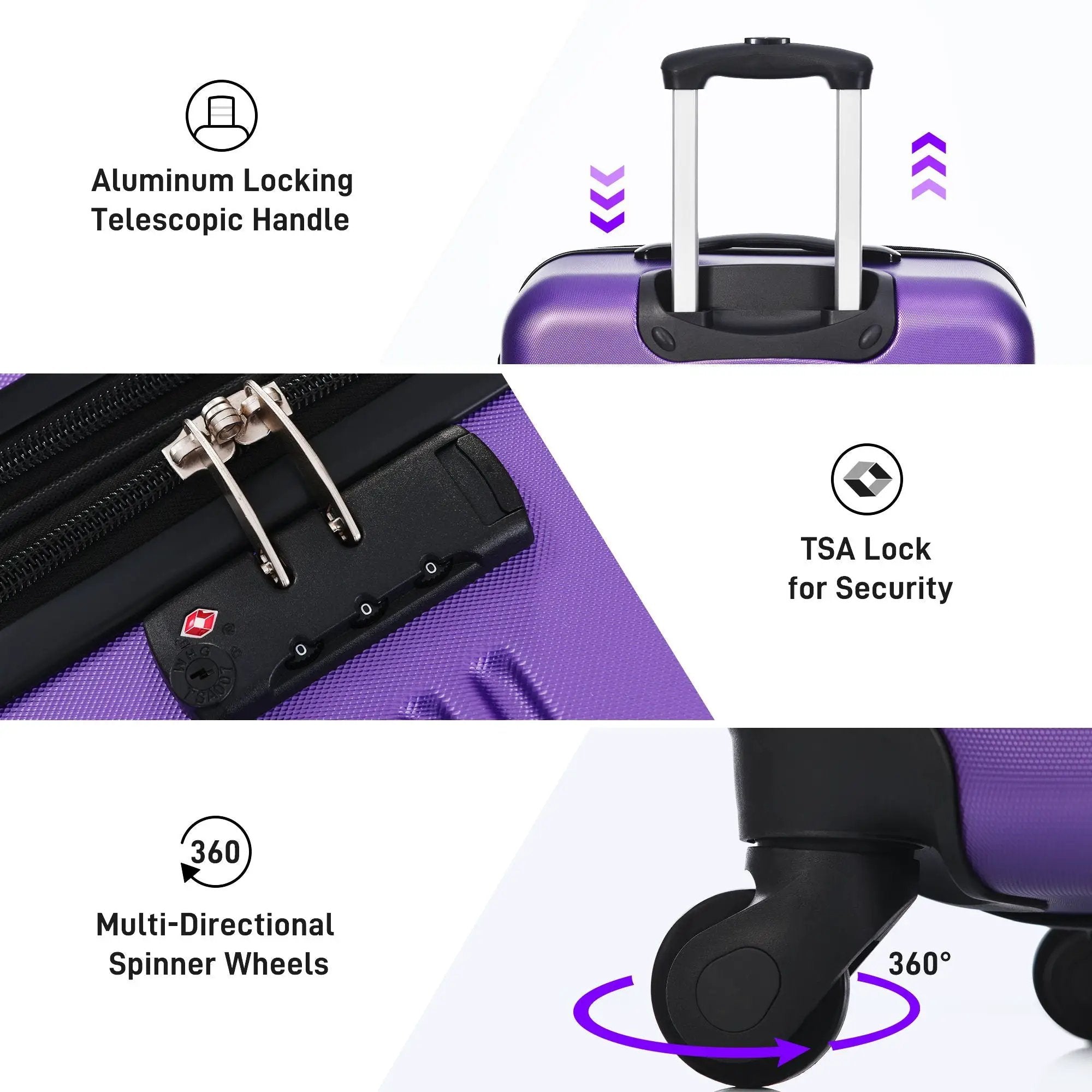 Hardshell Luggage Sets 4 Pieces + Bag Spinner Suitcase With Tsa Lock Lightweight - 16" / 20" / 24" / 28" Luggages by HouseOfZazla