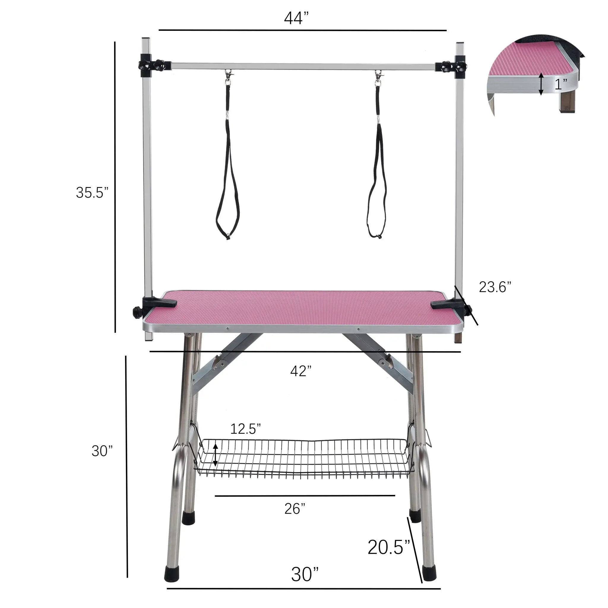 Folding Dog Pet Grooming Table Stainless Steel Frame Rubber Mat On Board With Adjustable Arm And Clamps Pet Dog Cat Grooming Table by HouseOfZazla