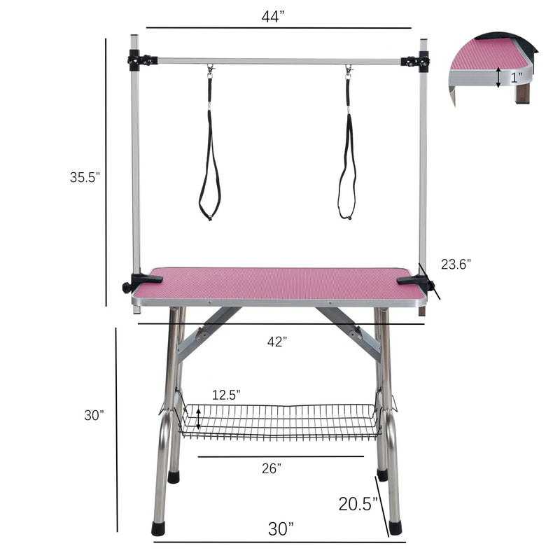 Folding Dog Pet Grooming Table Stainless Steel Frame Rubber Mat On Board With Adjustable Arm And Clamps Pet Dog Cat Grooming Table by HouseOfZazla