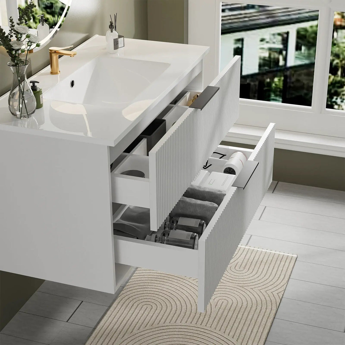 Modern Wall Mounted Floating Bathroom Vanity With Sink And Drawers by HouseOfZazla