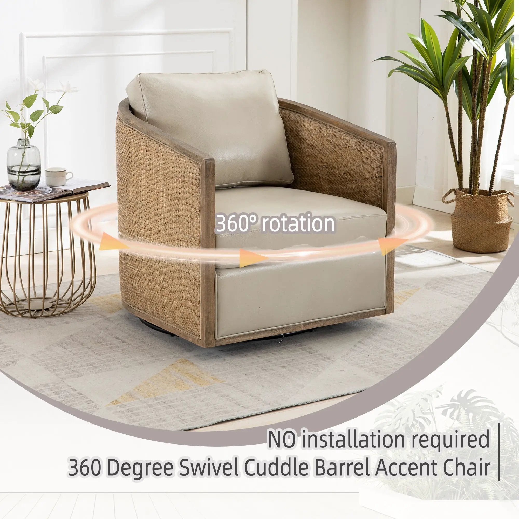 Barrel, Comfy Round Accent Sofa Chair With 360 Degree Swivel, Leisure Arm by Unique Piece Furniture