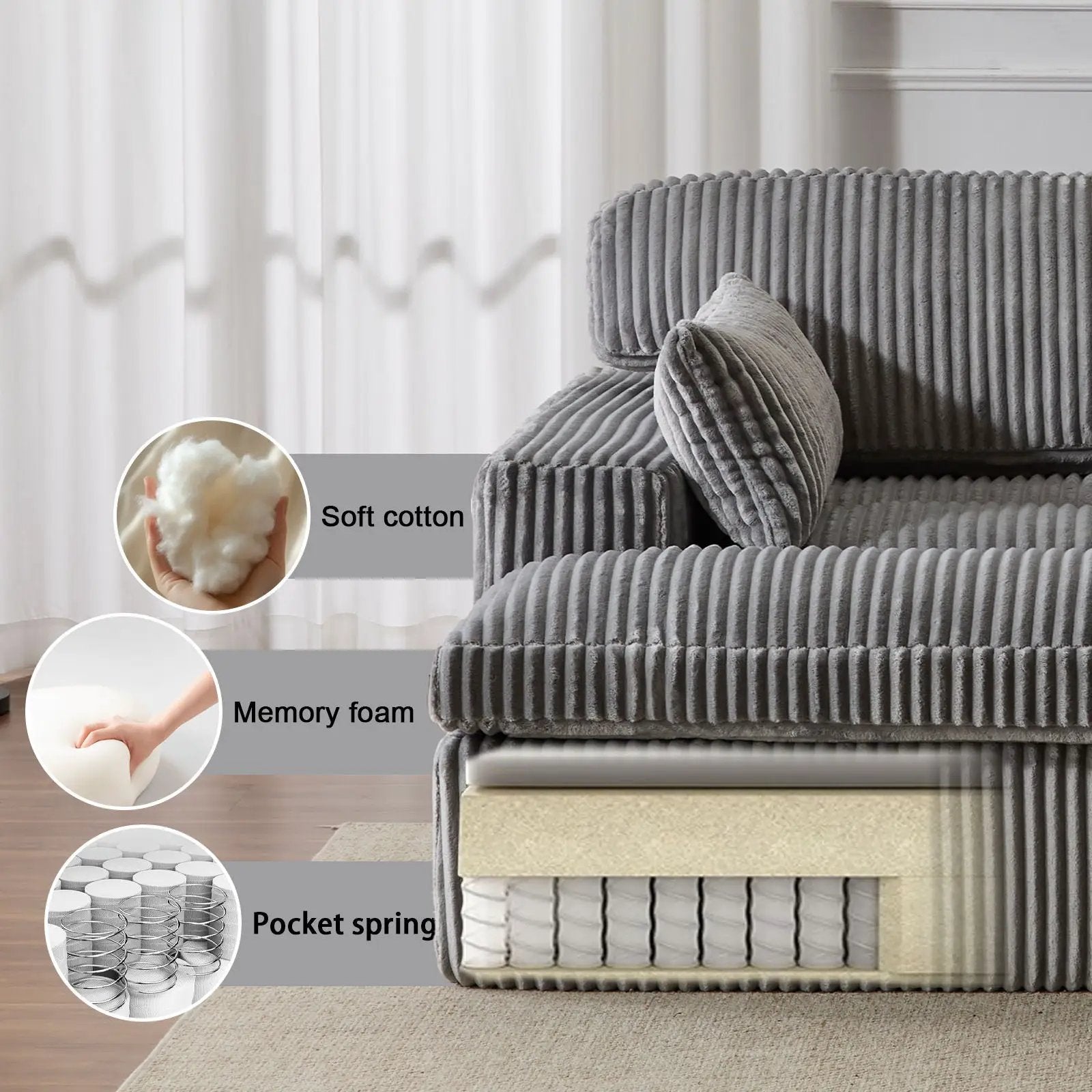 Double Chaise Lounge Chair, Oversized Upholstered Sleeper Cloud Couch by Unique Piece Furniture