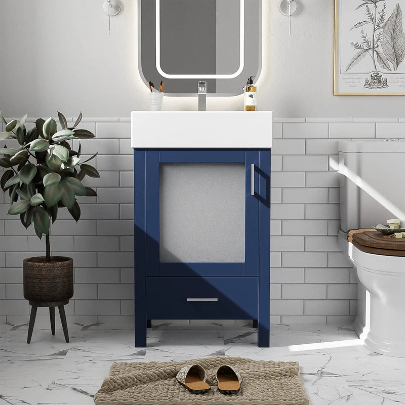 Bathroom Vanity With Ceramic Sink And Ample Storage, Ideal For Small Bathrooms by HouseOfZazla