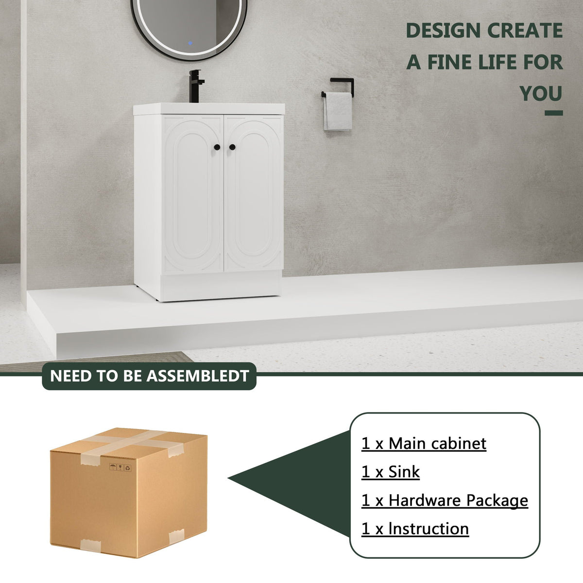Contemporary Freestanding Bathroom Vanity With Resin Sink & Soft-Close Cabinet Doors, photo 28 of 40