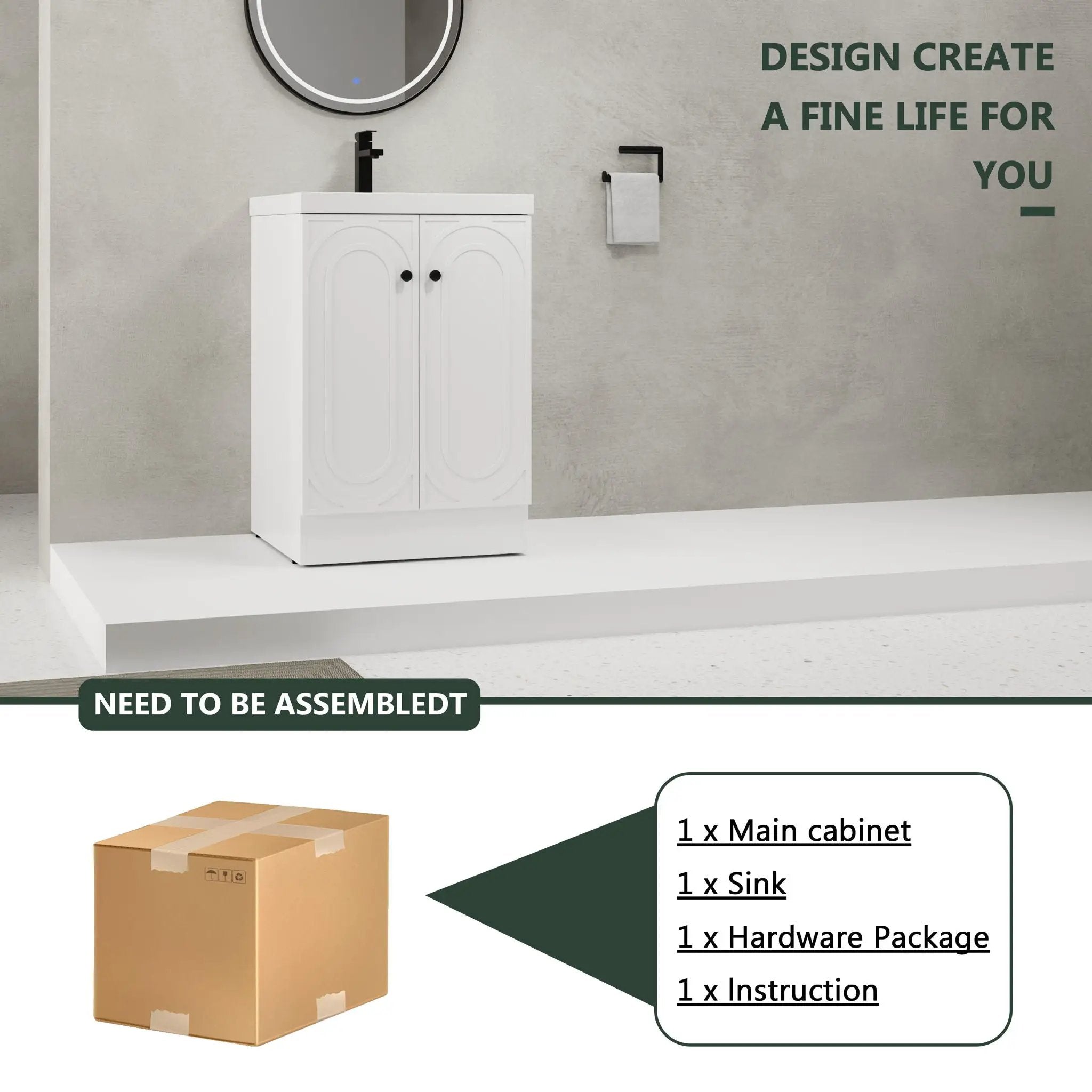 Contemporary Freestanding Bathroom Vanity With Resin Sink & Soft-Close Cabinet Doors by HouseOfZazla