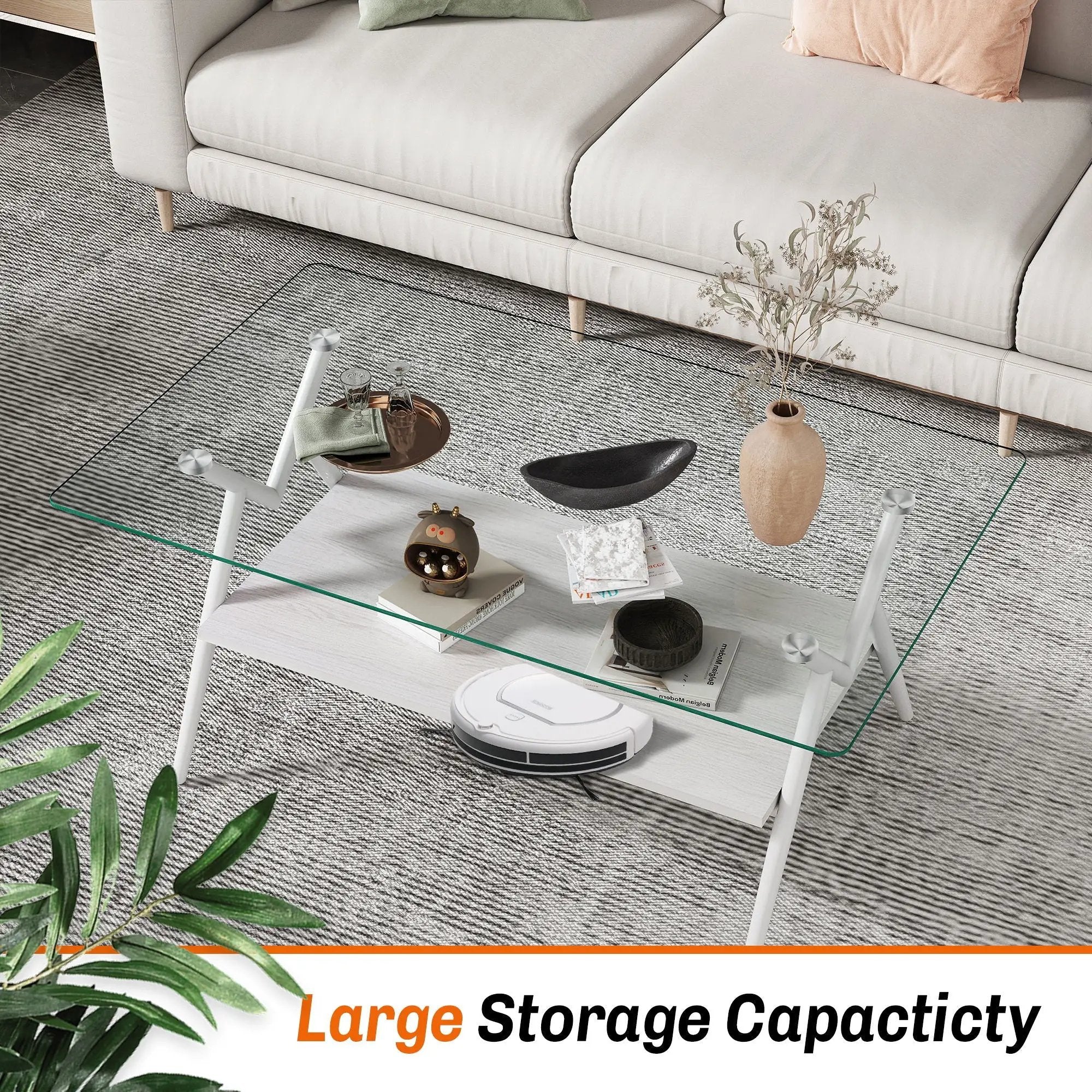 Rectangle Coffee Table With Tempered Glass Top And Shelf by Unique Piece Furniture
