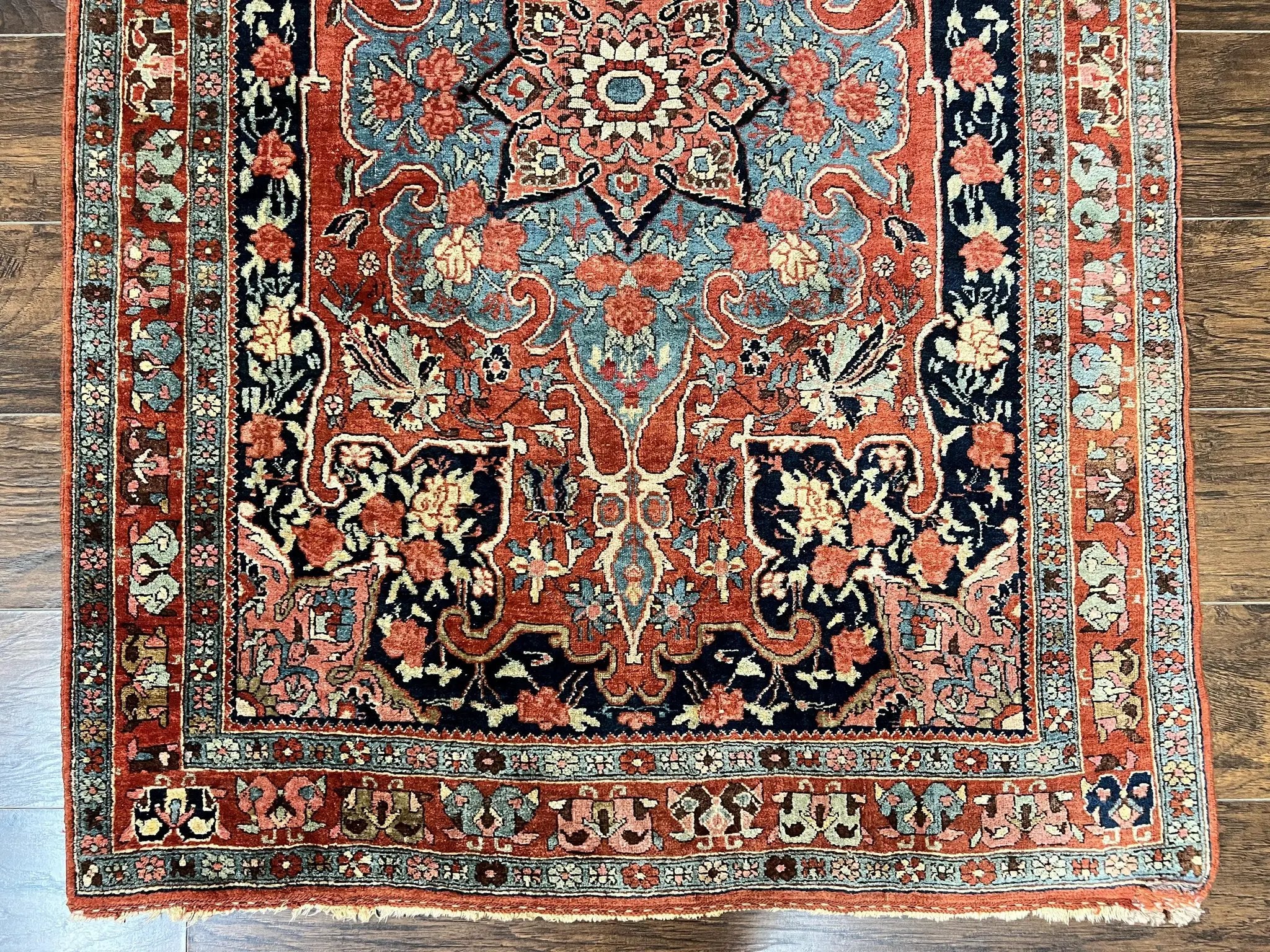 Antique Persian Bidjar Rug 4x5, Red and Blue, Hand Knotted Wool Carpet by Jewel Rugs
