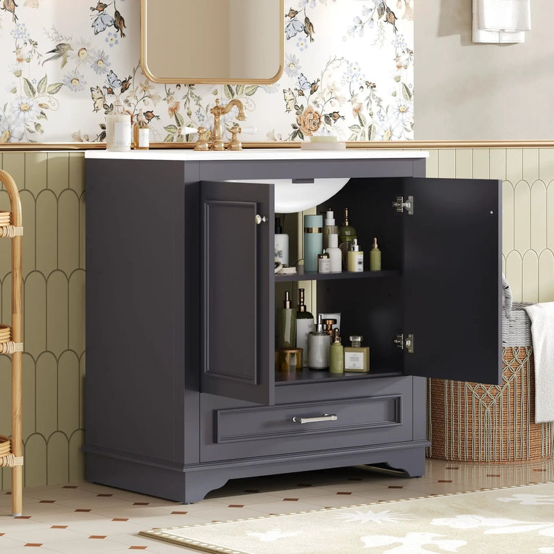 Bathroom Vanity With Sink, Cabinet & 2 Soft Closing Doors & Adjustable Shelf by Unique Piece Furniture