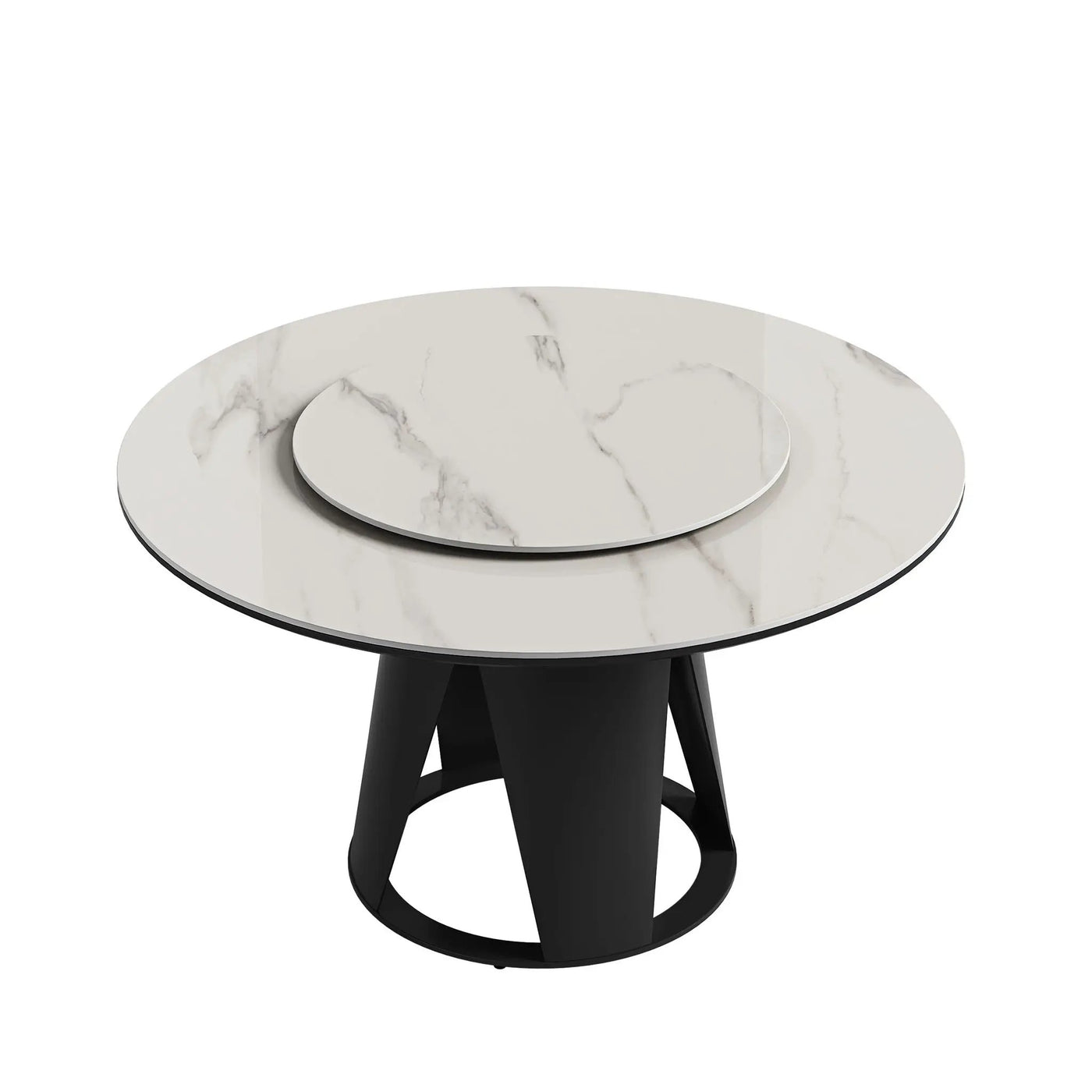 Modern Sintered Stone Dining Table With Round Turntable, Metal Pedestal, And Chairs by HouseOfZazla