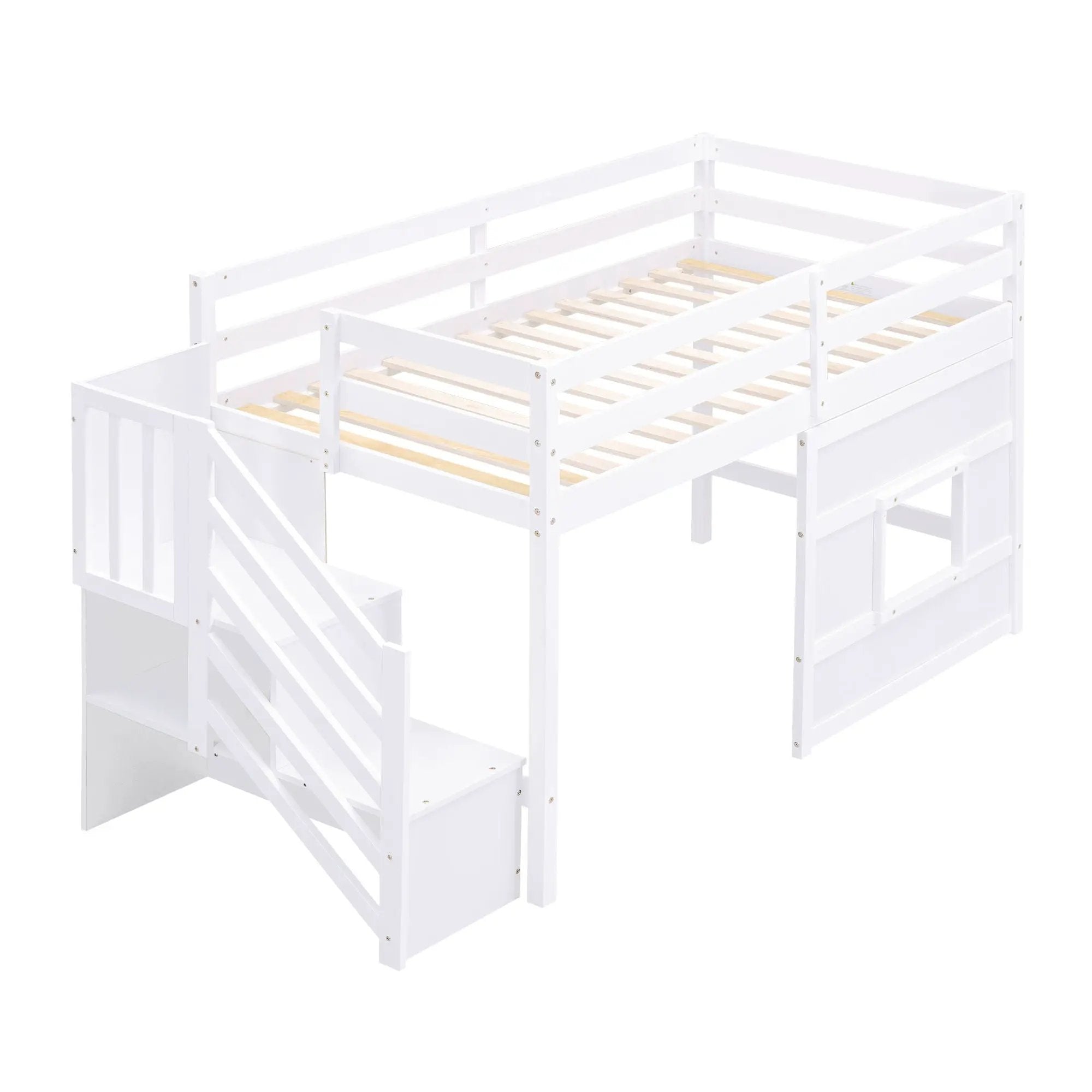 Loft Bed With Storage Staircase, Window & LED Light by Unique Piece Furniture