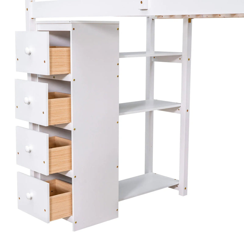 Loft Bed With Storage Drawers, Desk And Stairs With Shelves by HouseOfZazla