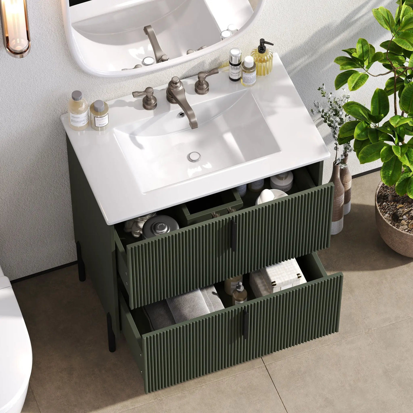 Bathroom Vanity With Ceramic Sink, Fluted Design by HouseOfZazla