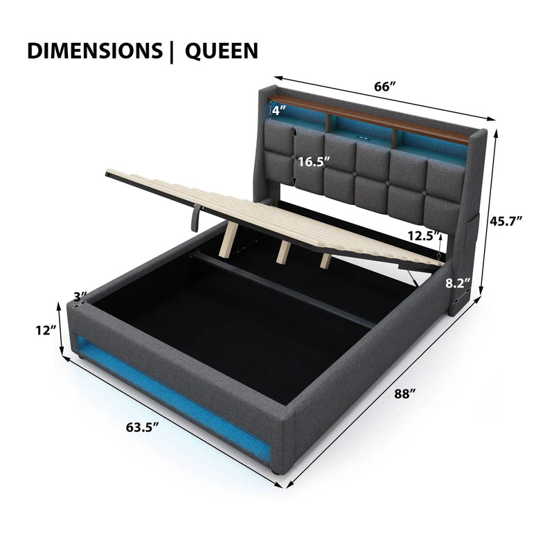 Upholstered Platform Bed With A Hydraulic Storage System, LED And USB Charging (Without Mattress) by HouseOfZazla