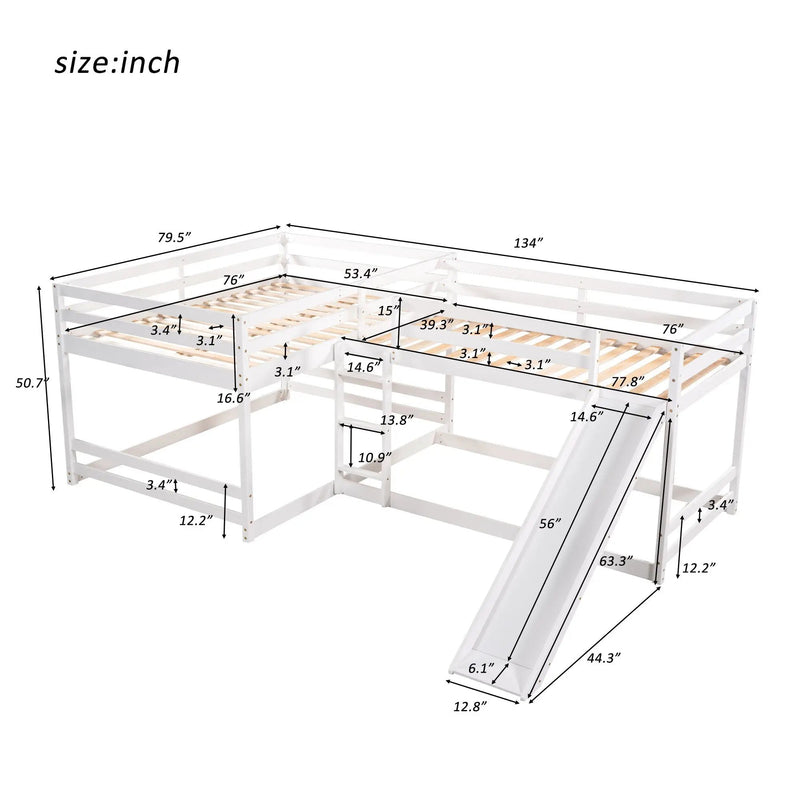 L-Shaped Bunk Bed With Slide And Short Ladder by Unique Piece Furniture