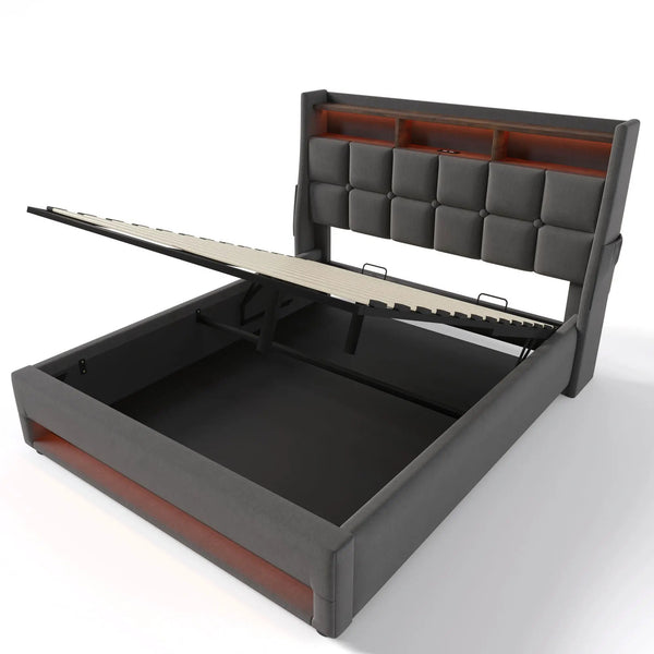 Upholstered Platform Bed With A Hydraulic Storage System, LED And USB Charging (Without Mattress)