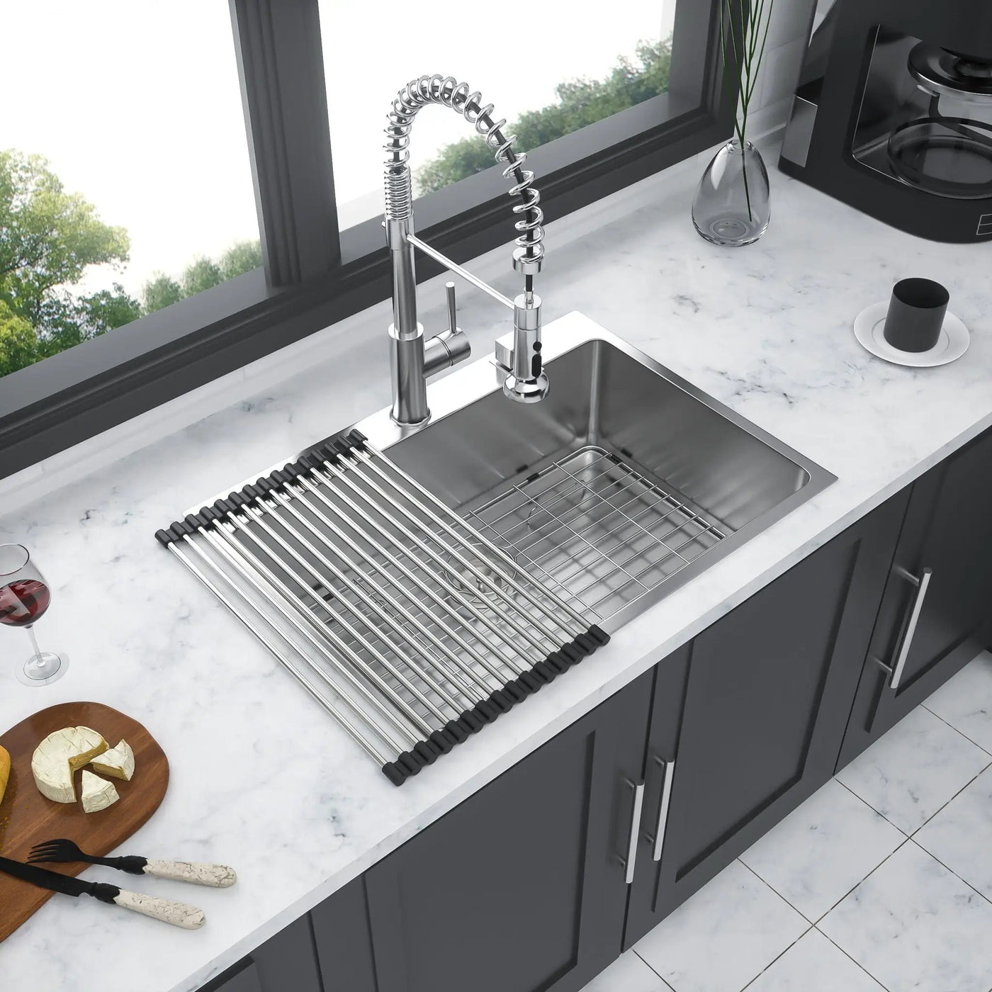Drop In Kitchen Sink, 16 Gauge Stainless Steel, Single Bowl, Topmount Basin by HouseOfZazla