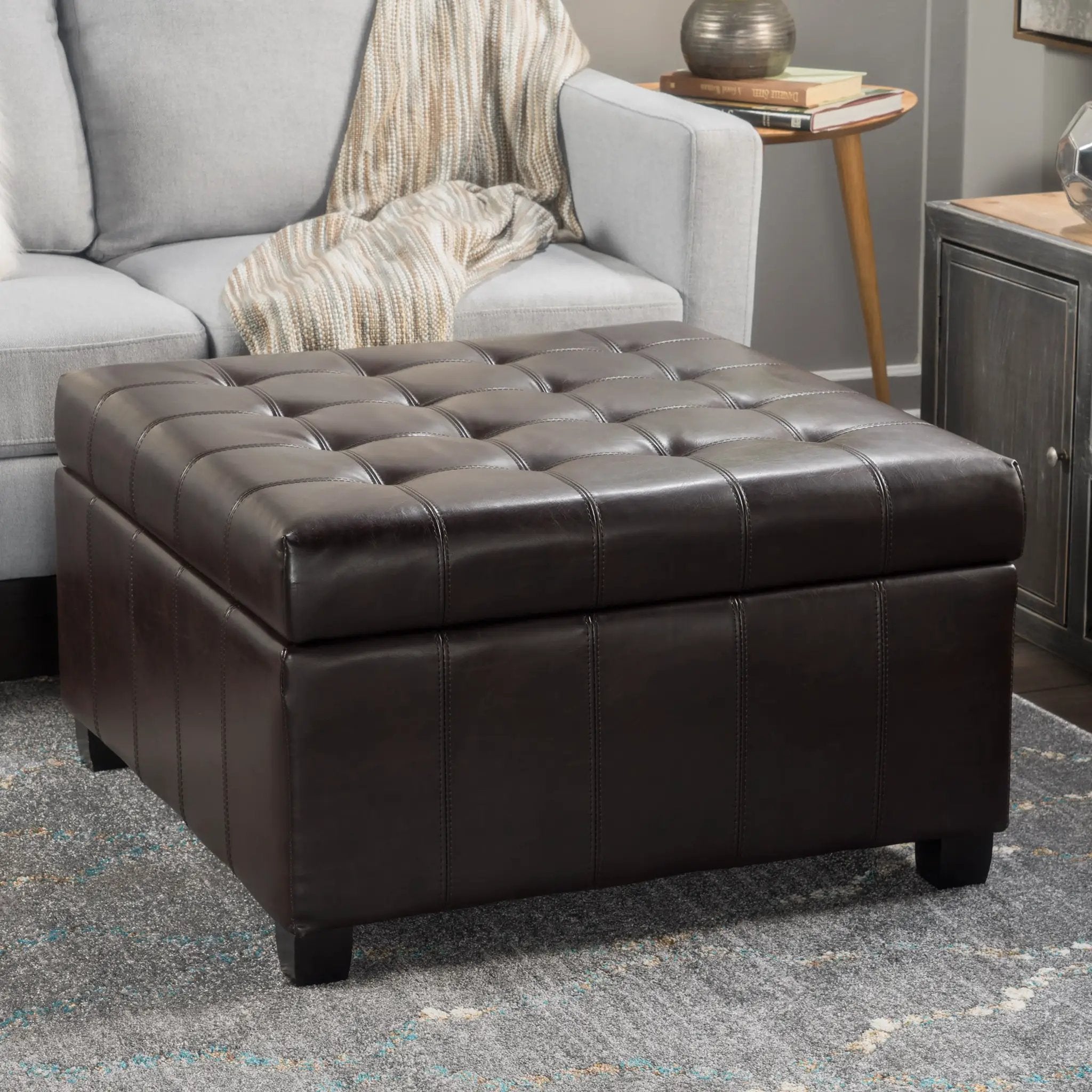 Upholstered Tufted PU Leather Storage Ottoman by HouseOfZazla