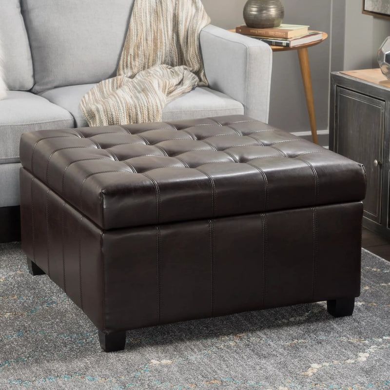 Upholstered Tufted PU Leather Storage Ottoman by HouseOfZazla