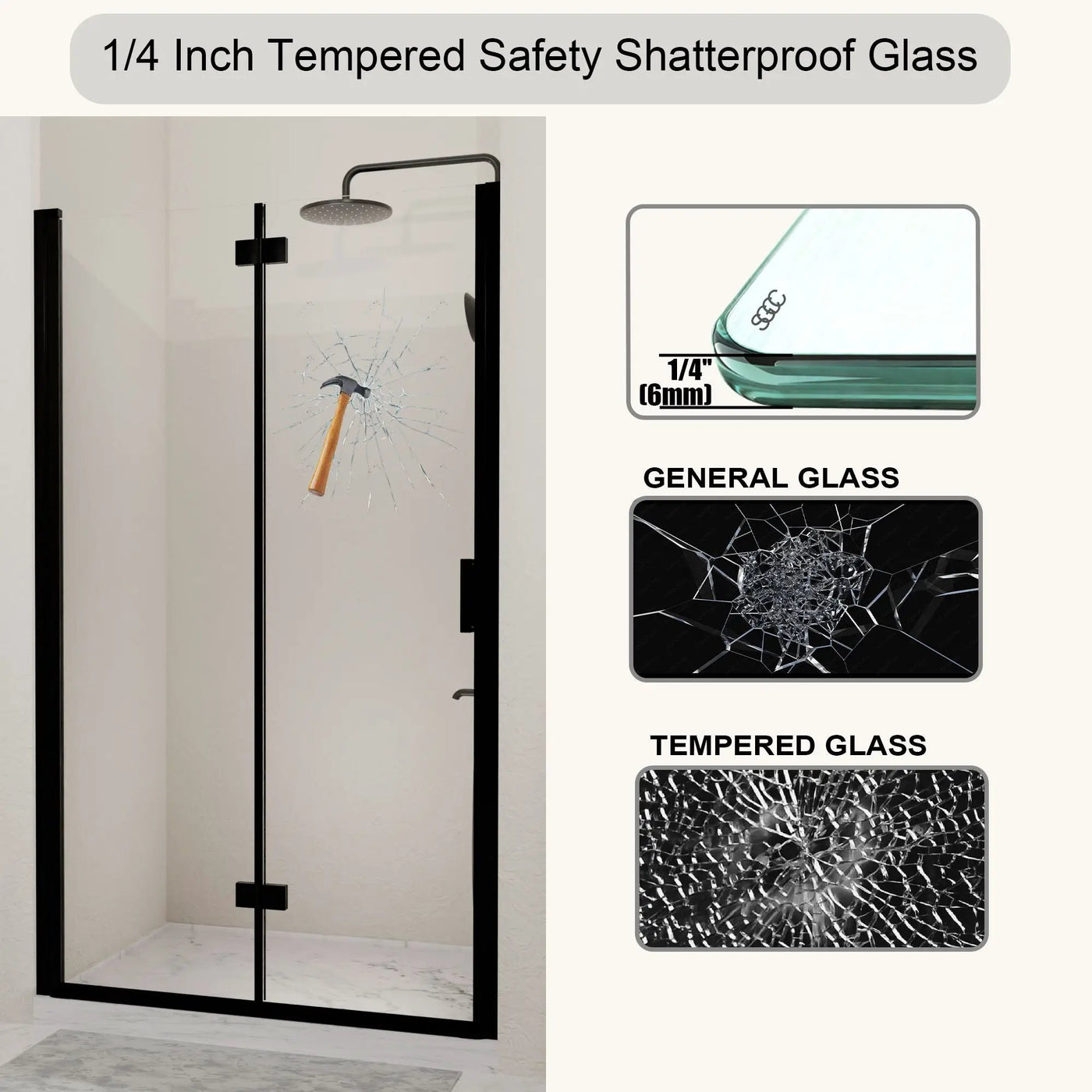 Semi Frameless Bifold Pivot Shower Door, Reversible Installation by HouseOfZazla