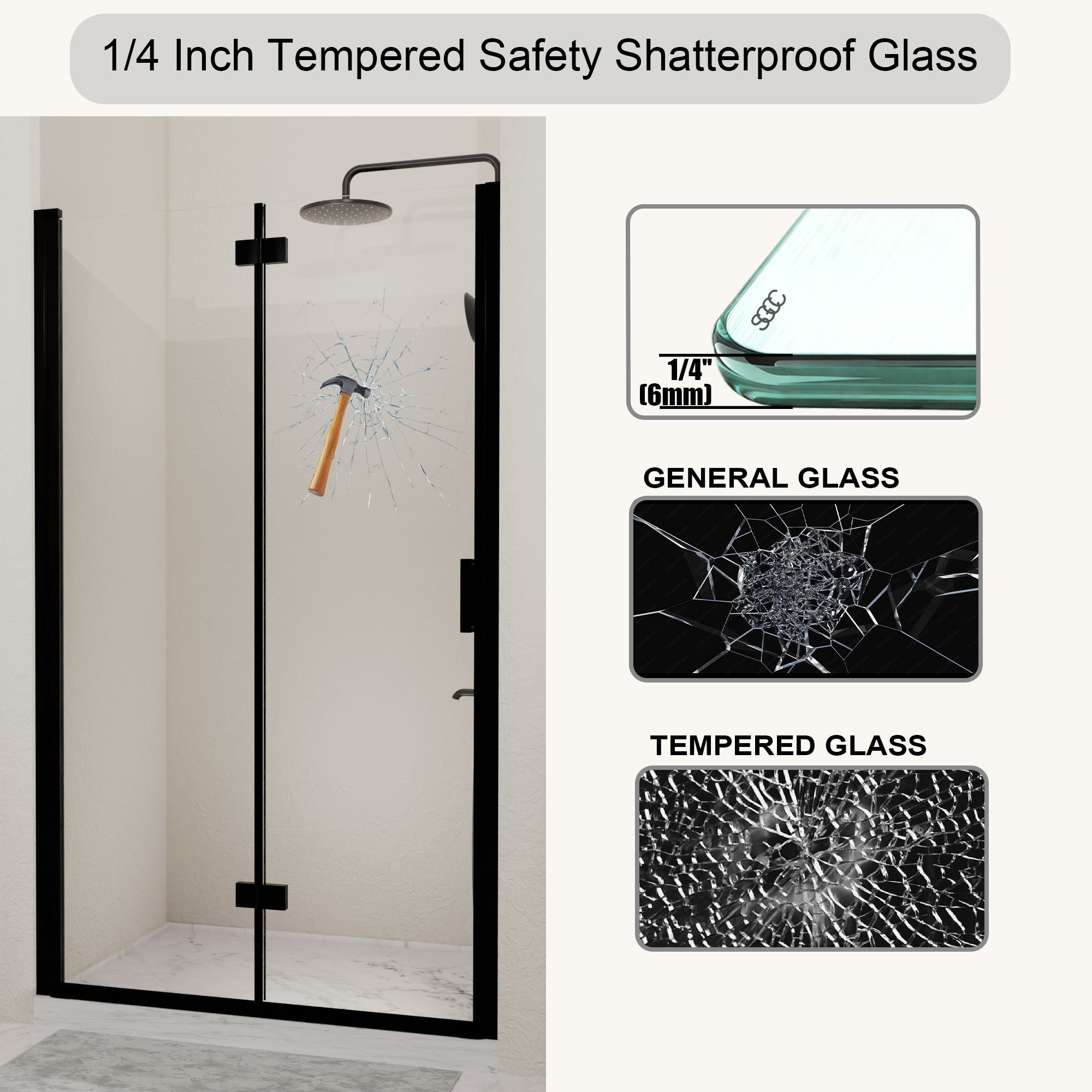 Semi Frameless Bifold Pivot Shower Door, Reversible Installation by HouseOfZazla