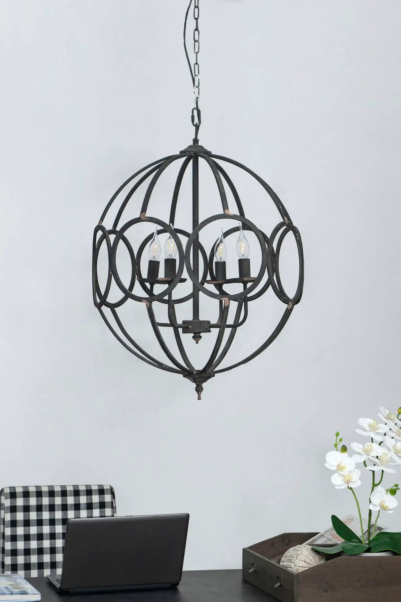 4 Light Metal Chandelier, Hanging Light Fixture With Adjustable Chain For Kitchen, Bulb Not Included - Black by Unique Piece Furniture