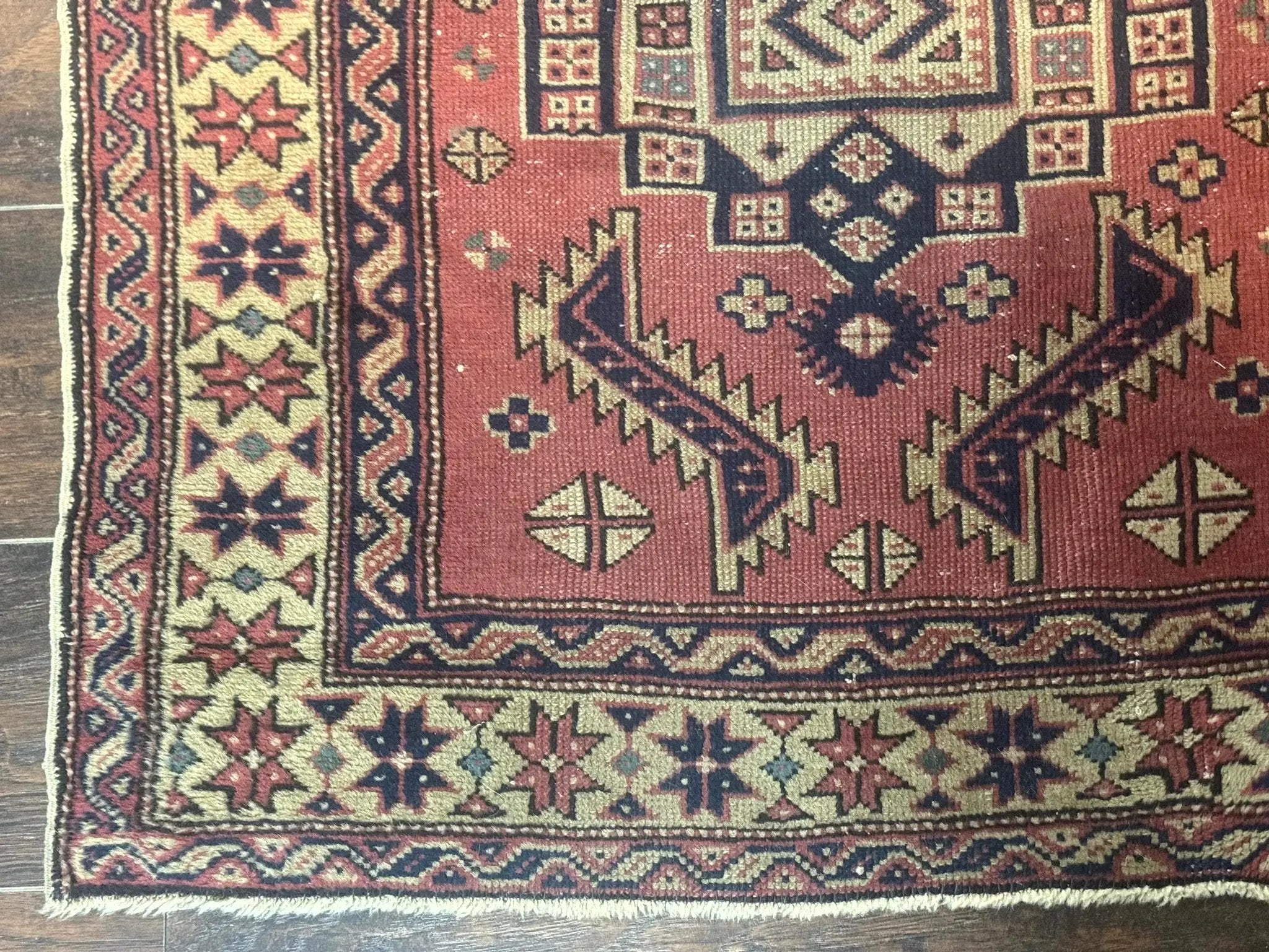Antique Turkish Sparta Rug 3x6, Geometric Caucasian Kazak Pattern, Handmade by Jewel Rugs
