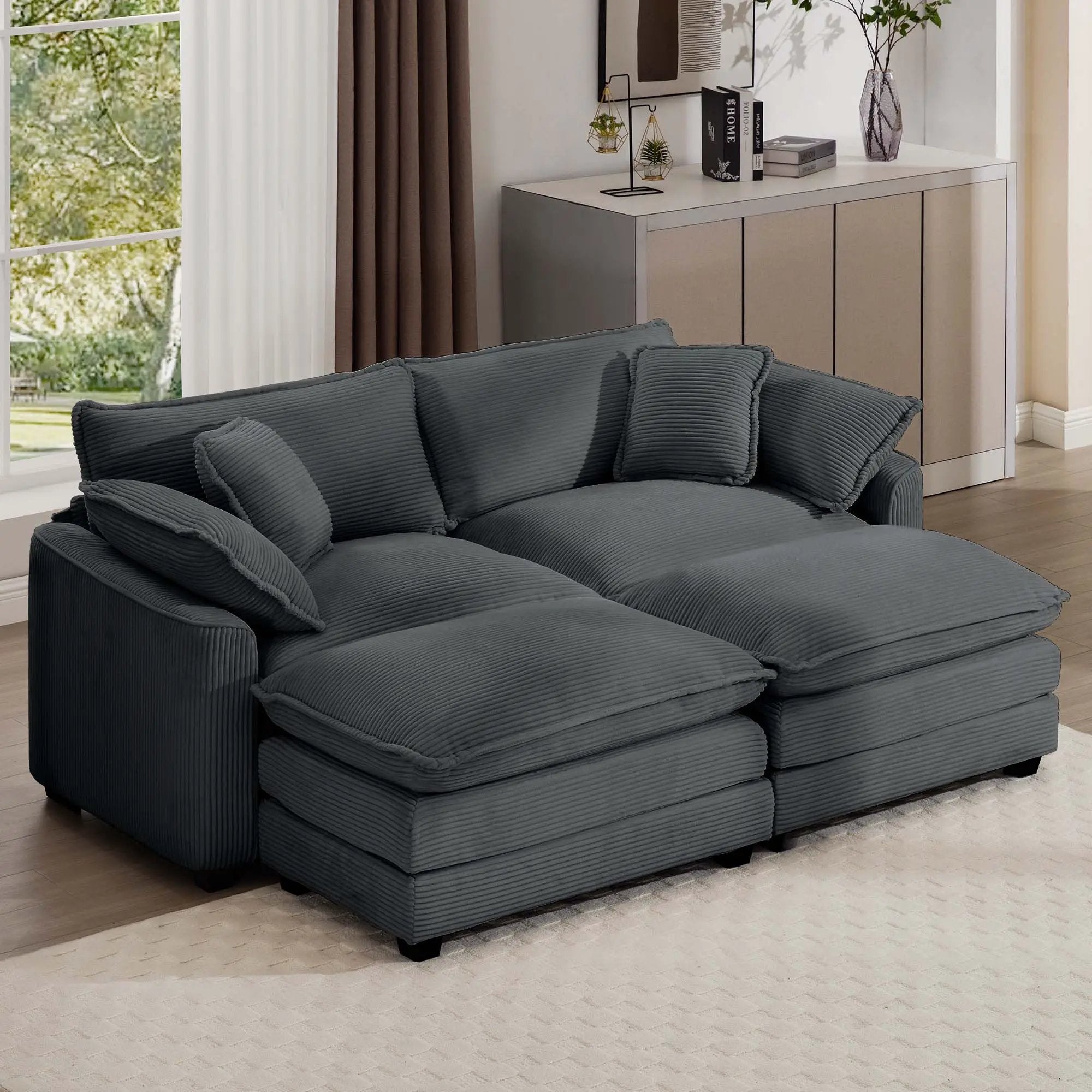 Modern Oversized Modular Cushion Sofa With Ottoman, Low Back, Deep Seating Sofa Set by Unique Piece Furniture