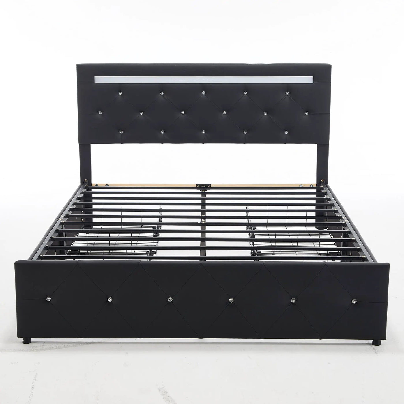 Upholstered Bed Frame With LED Lights, 4 Storage Drawers, Charging Station by HouseOfZazla
