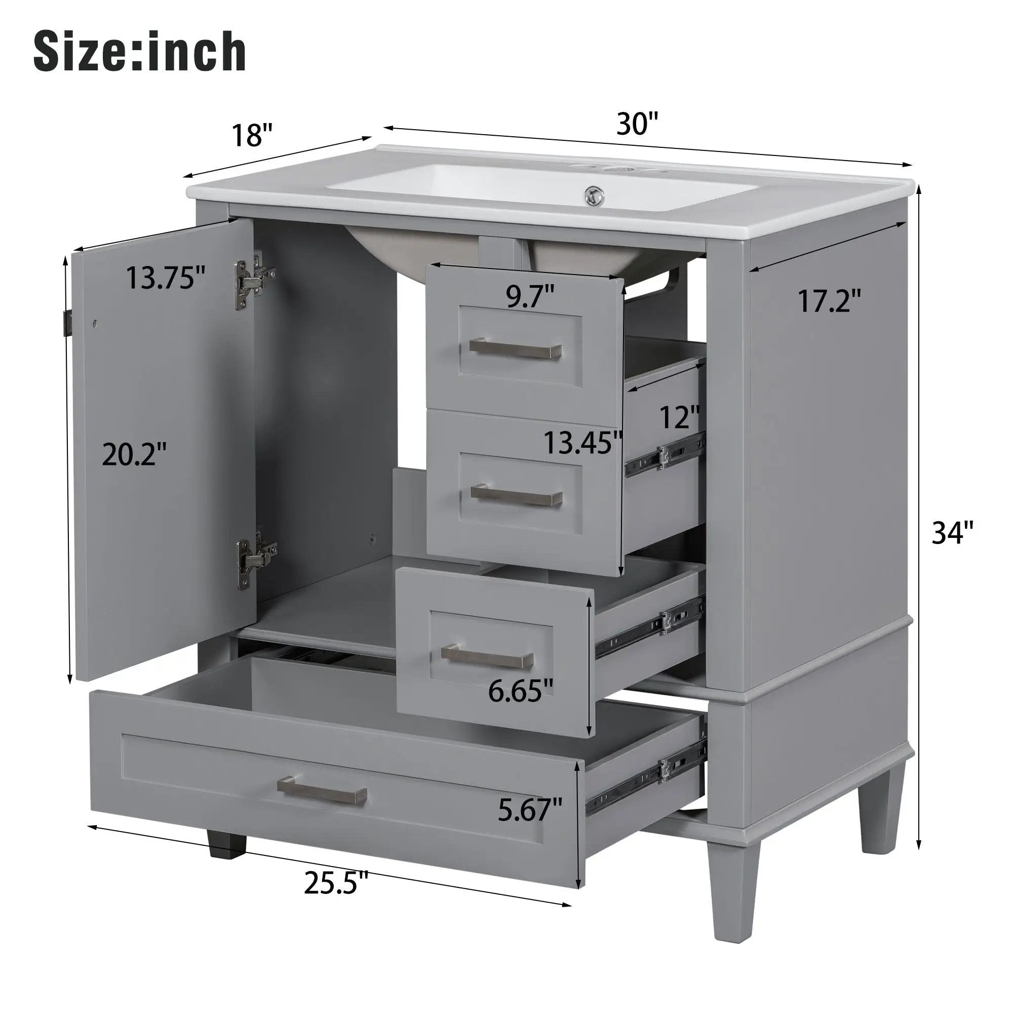 Bathroom Vanity, Modern Bathroom Cabinet With Sink Combo Set, Bathroom Storage Cabinet With A Soft Closing Door And 3 Drawers, Solid Wood Frame by Unique Piece Furniture