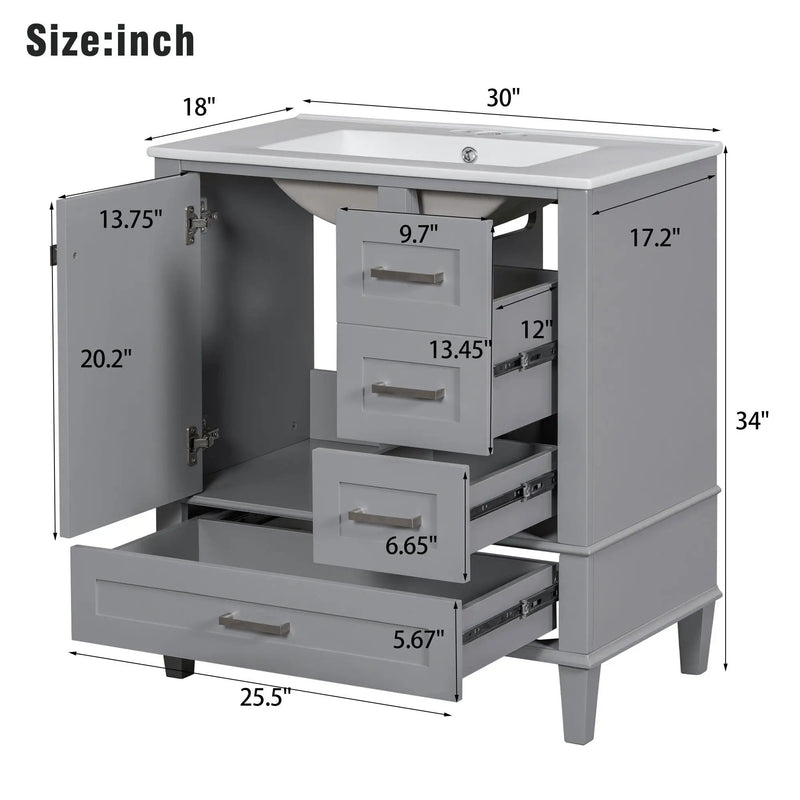 Bathroom Vanity, Modern Bathroom Cabinet With Sink Combo Set, Bathroom Storage Cabinet With A Soft Closing Door And 3 Drawers, Solid Wood Frame by Unique Piece Furniture