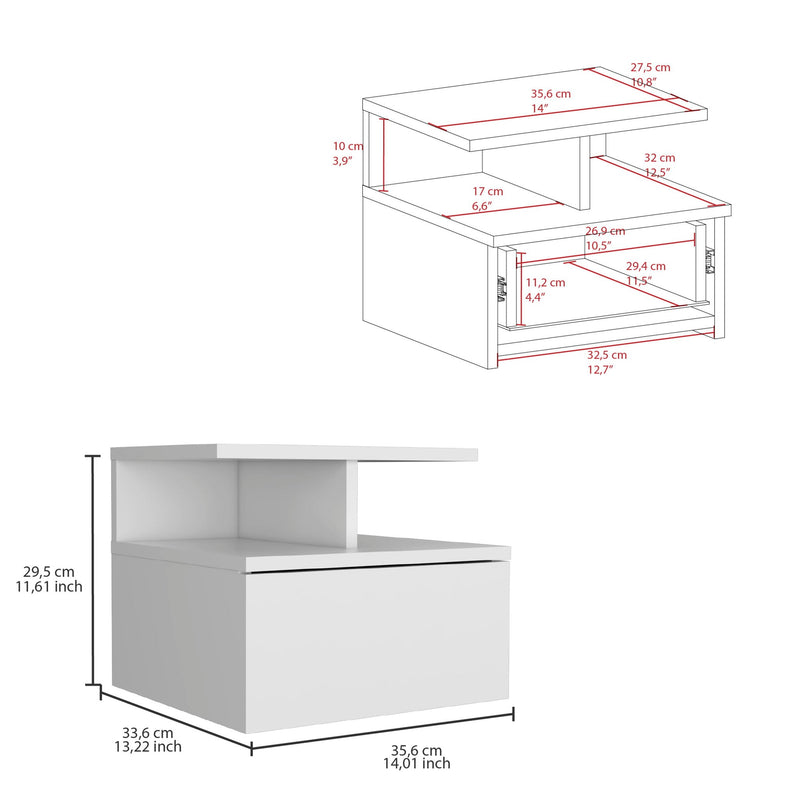 Compact Floating Nightstand with 1 Drawer - White, photo 3 of 4