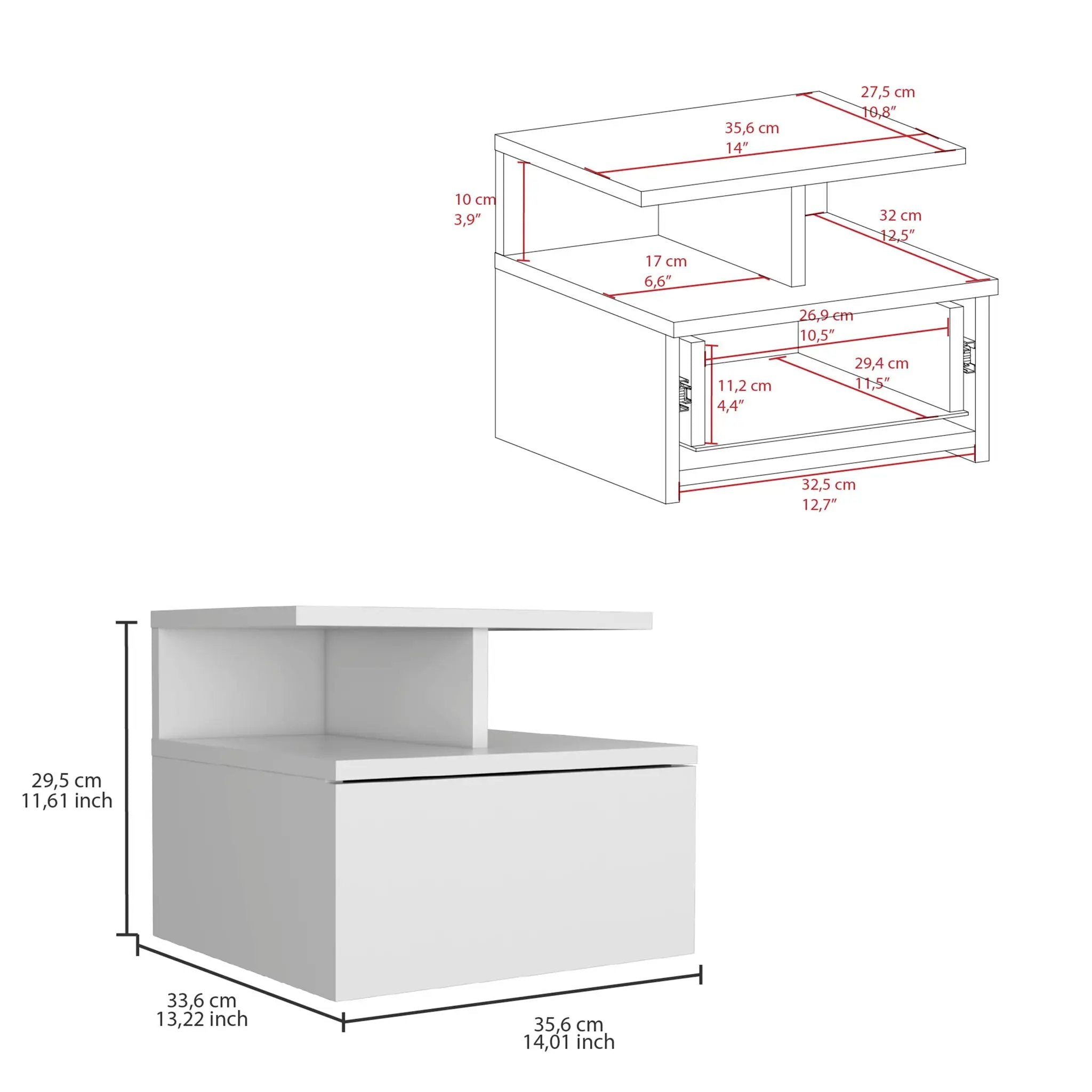 Flopini - Floating Nightstand With 1 Drawer, Compact Size - White by Unique Piece Furniture