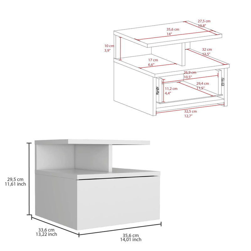 Flopini Floating Nightstand With 1 Drawer - Compact Size, White by HouseOfZazla