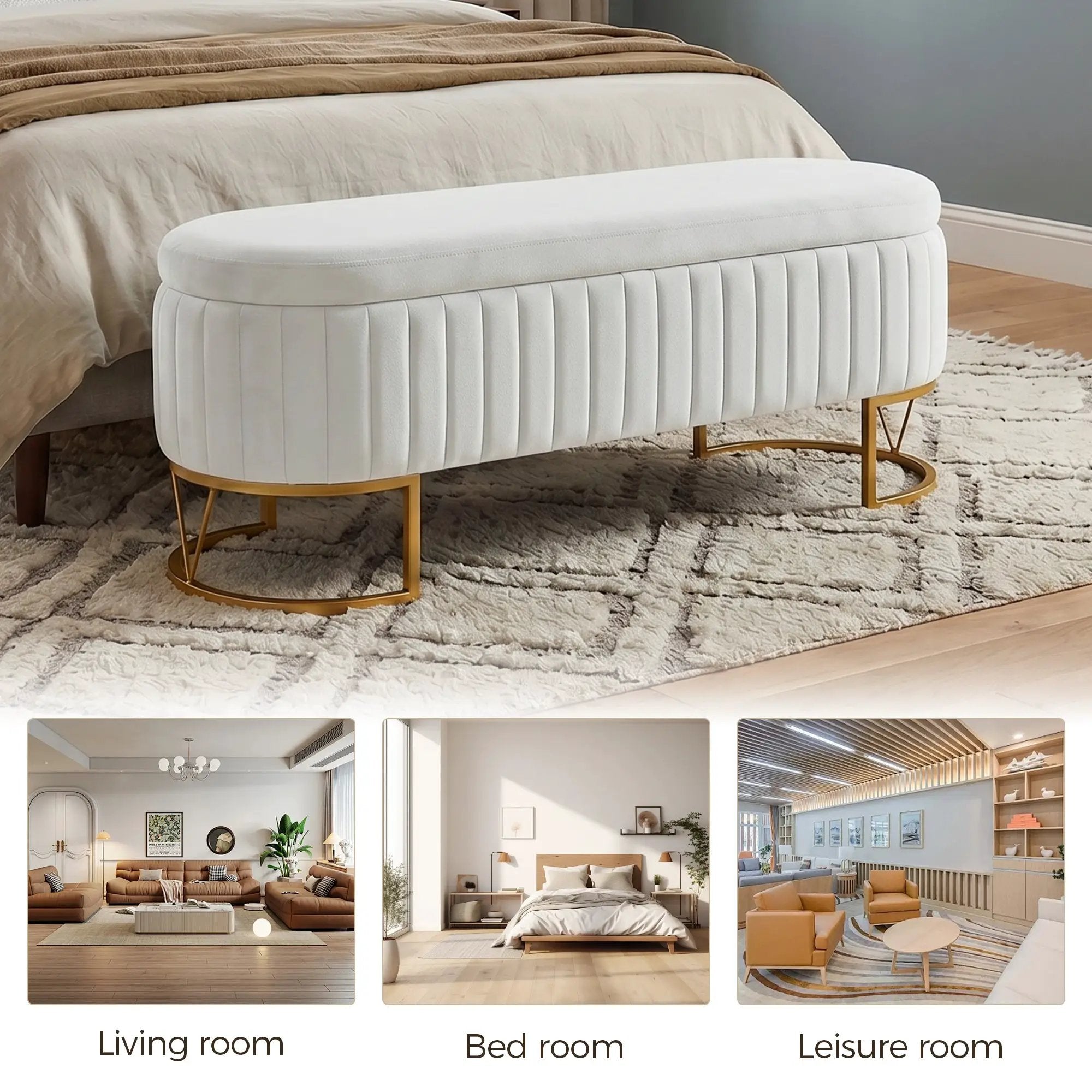Storage Bench Bedroom Bench with Golden Metal Legs by HouseOfZazla