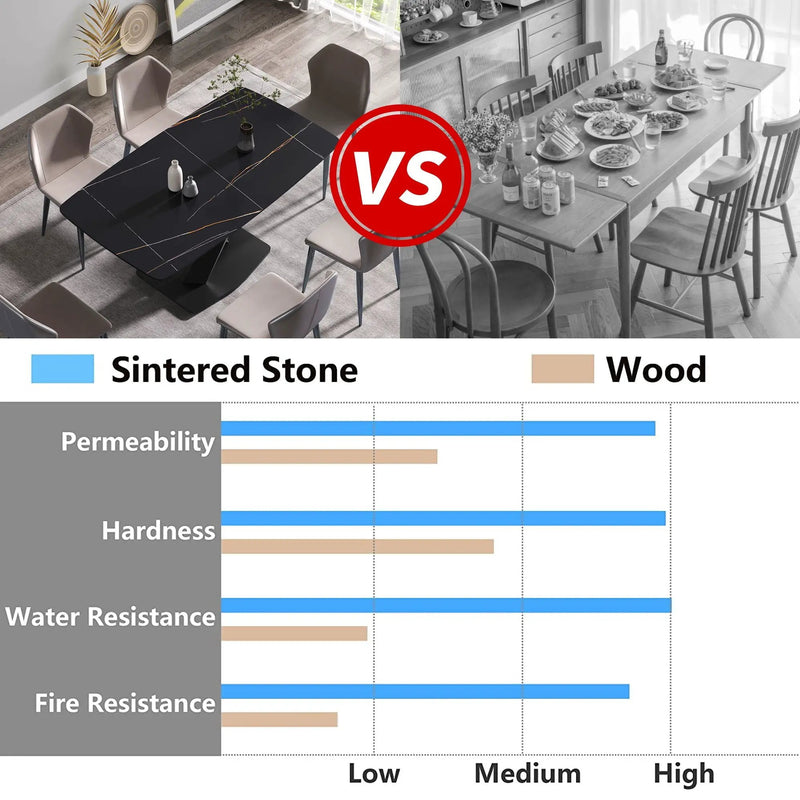 63" Artificial Stone Black Curved Black Metal Leg Dining Table - Black by HouseOfZazla