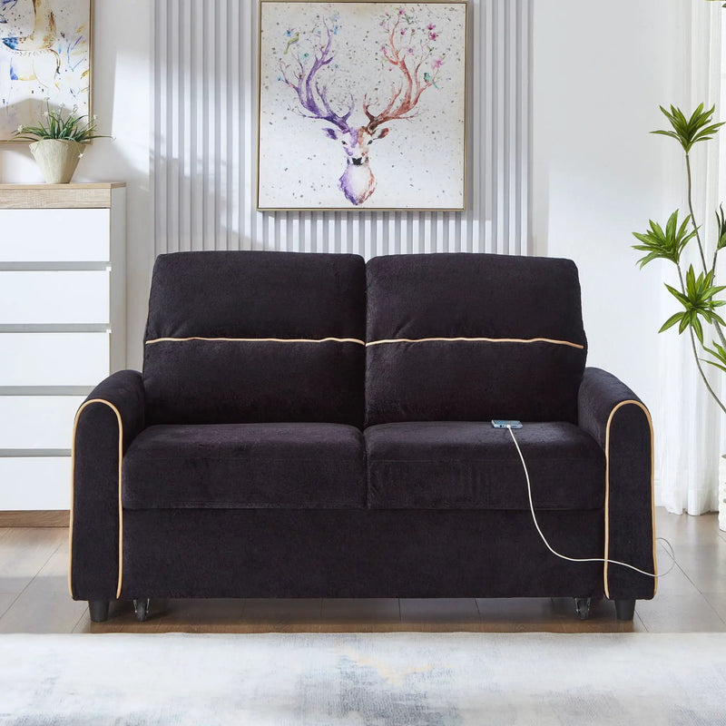 Pull Out Sofa Bed With Adjustable 3 Position Backrest, USB Charging Ports, Side Pockets by Unique Piece Furniture