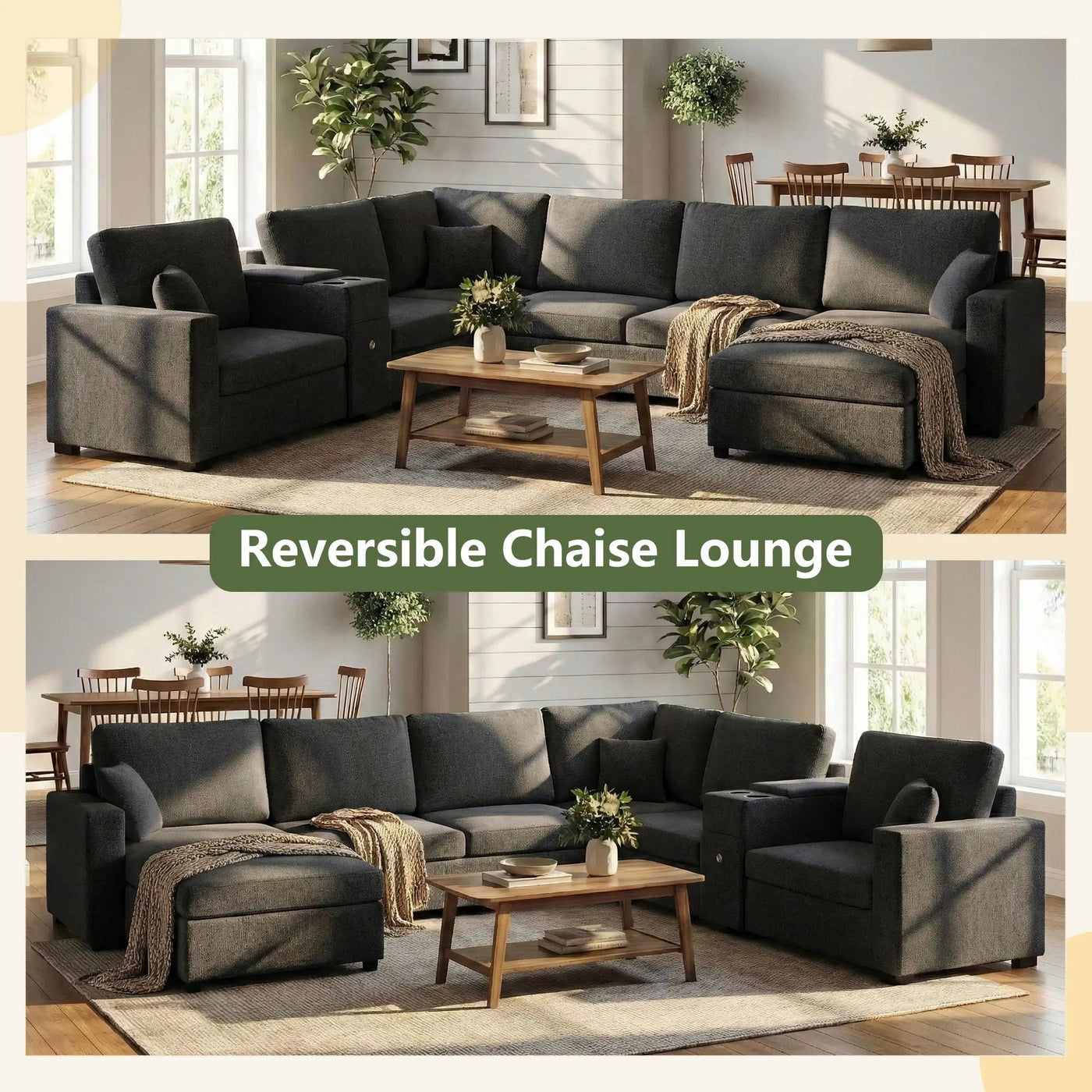 Modular 5 Seat U-Shape Sectional Sofa With Chaise Lounge, Built In Cup Holders And Storage Drawer by HouseOfZazla