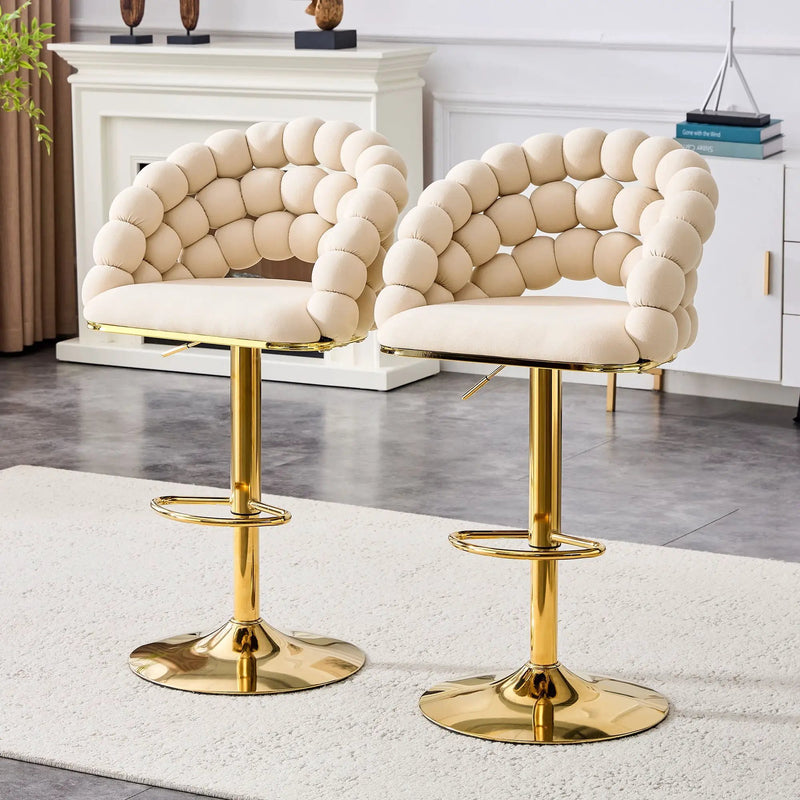 Puffy Bubble Chair, Ball Chain (Set of 2) - Beige / Gold by HouseOfZazla